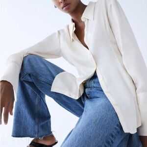 Zara Semi Sheer Long Sleeve Shirt Top